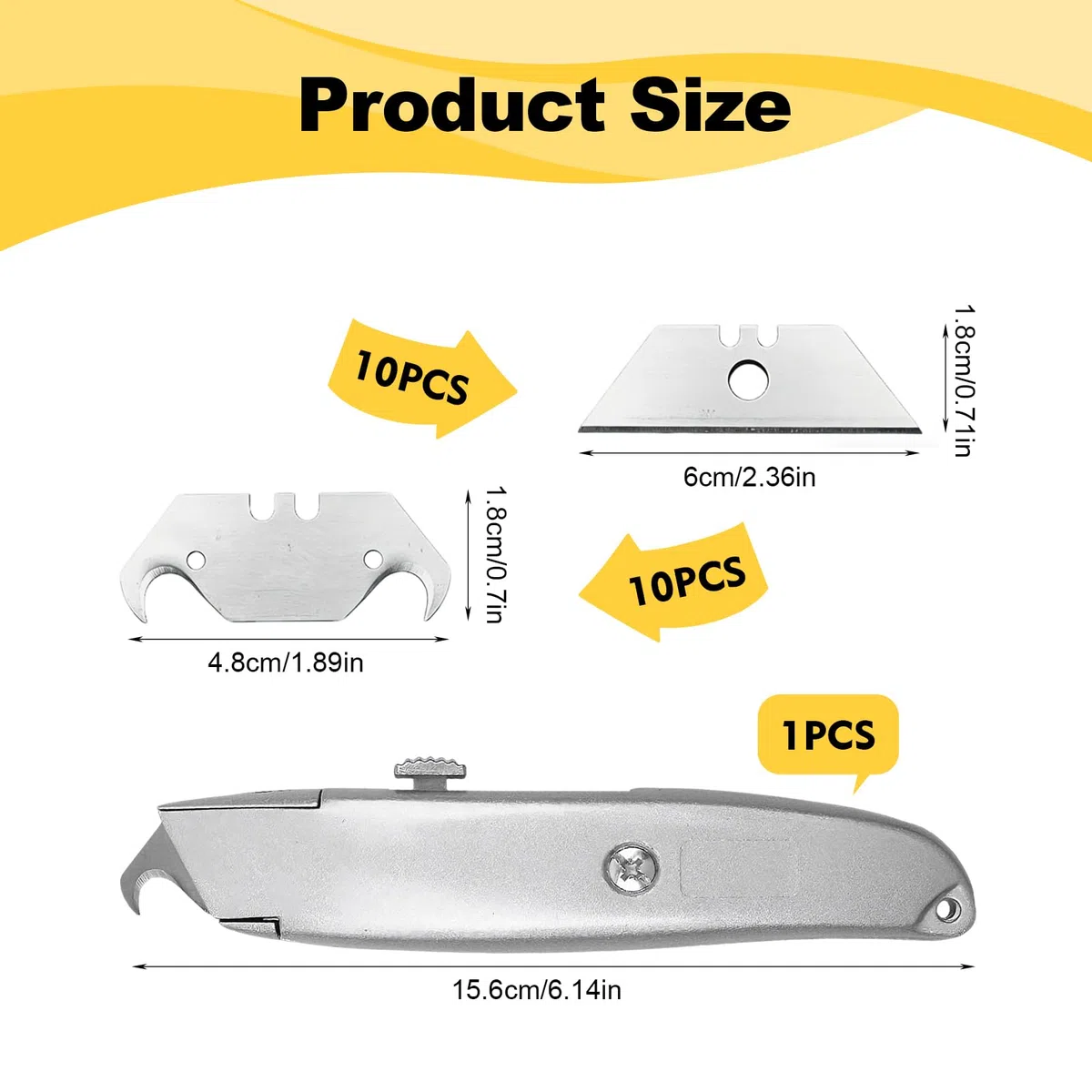 Teppichmesser Hakenklinge,Hakenmesser Cuttermesser mit 20 Ersatzklingen, Teppichmesser Profi für Präzises Schneiden von Teppich, PVC-Böden und Dachmaterialien (10 Trapez / 10 Hakenklingen)