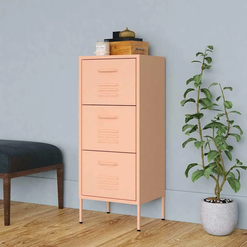 Lagerschrank Rosa aus Stahl 42,5x35x101,5 cm mit Schubladen, Stellfüßen und kugelgelagerten Schienen, Mehrzweckschrank für Büro, Werkstatt, Küche und Wohnzimmer, Stauraum und Ordnung