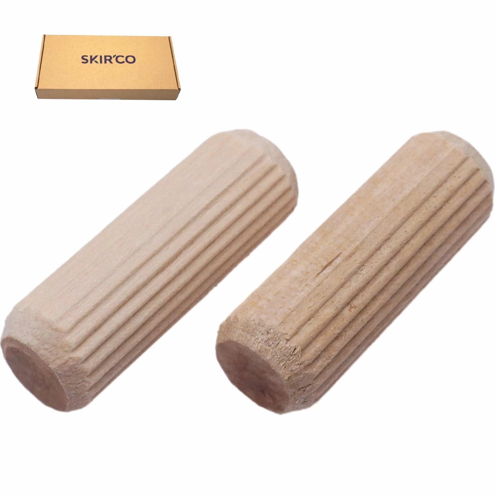 SKIR'CO (50 Stück) Holzdübel 12 x 35 mm, gerillte Holzdübel, geriffelte Stifte für Möbel, gerillte Dübel