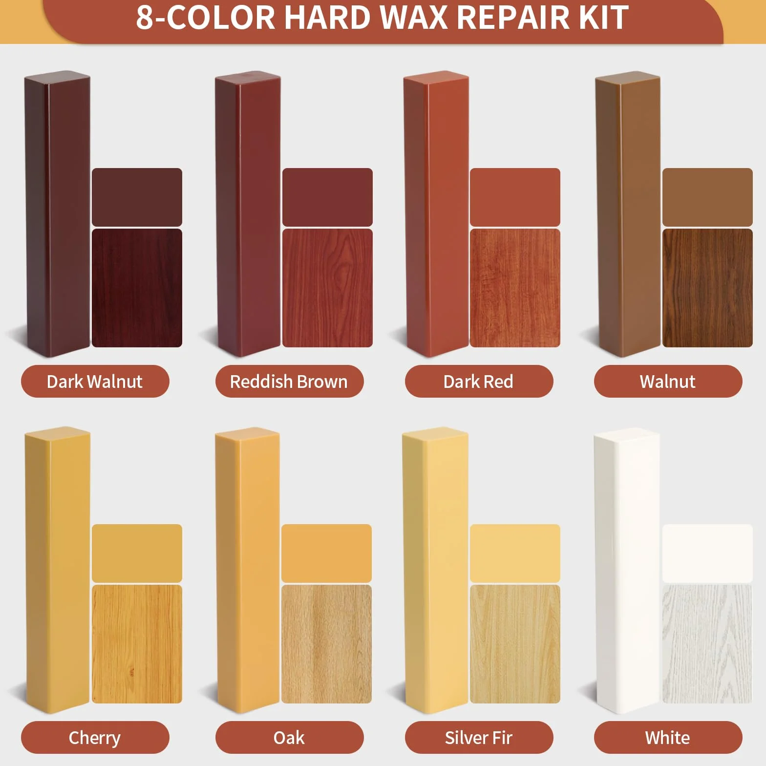 Hartwachs Reparaturset 8 Farben Braun, Laminat Reparaturset, Parkett Reparaturset, Vinyl Reparaturset, Holzreparatur Set, Holzwachs Reparatur für Reparatur von Kratzern, Rissen, Löchern auf Laminat