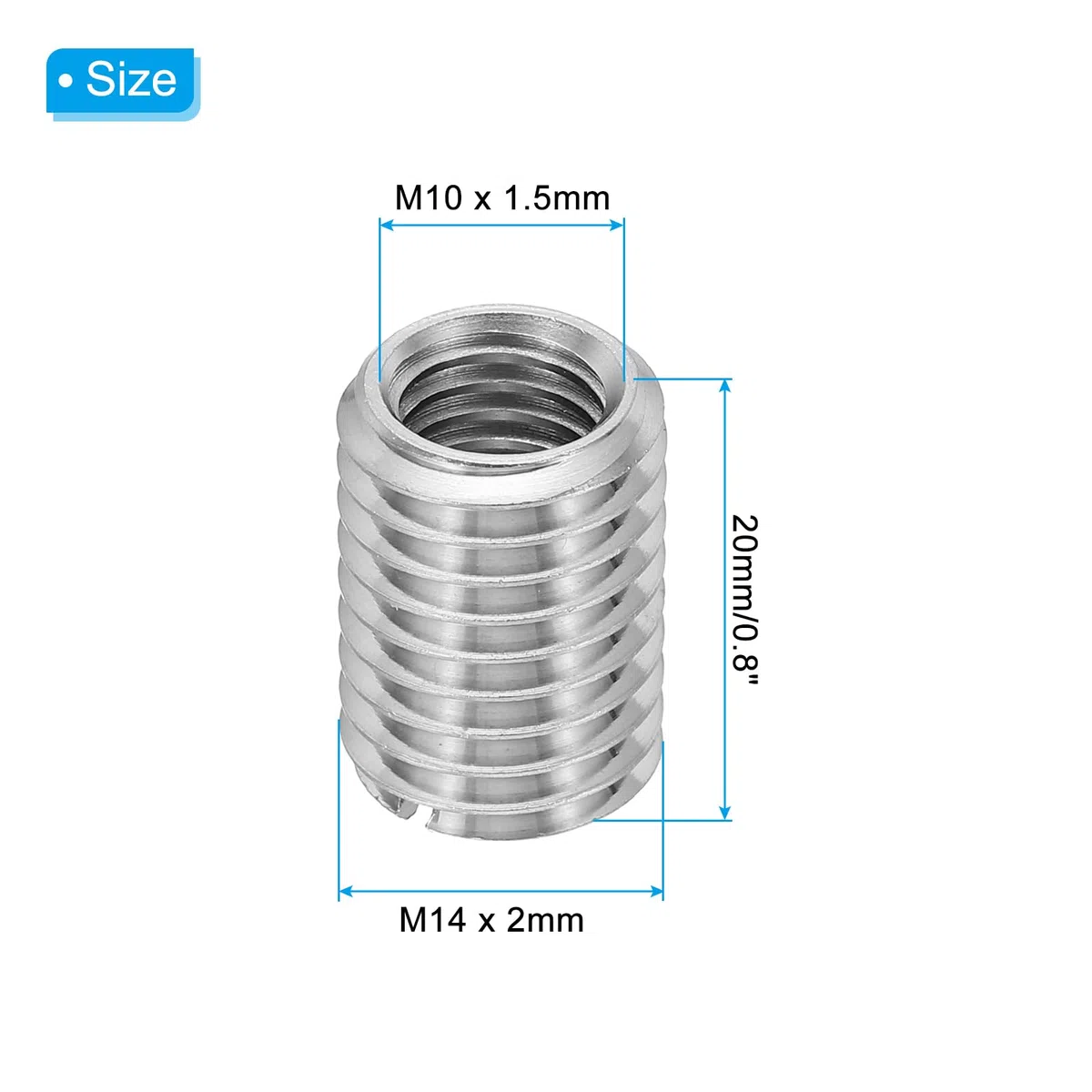 PATIKIL 5 Stück Gewindeeinsatz, M14 auf M10 x 20 mm Edelstahl Reduziermutter Gewindehülse, Schlitzen gewindeadapter m14 m10 Gewindeeinsätze hülse reduziermutter, gewinde reparatur