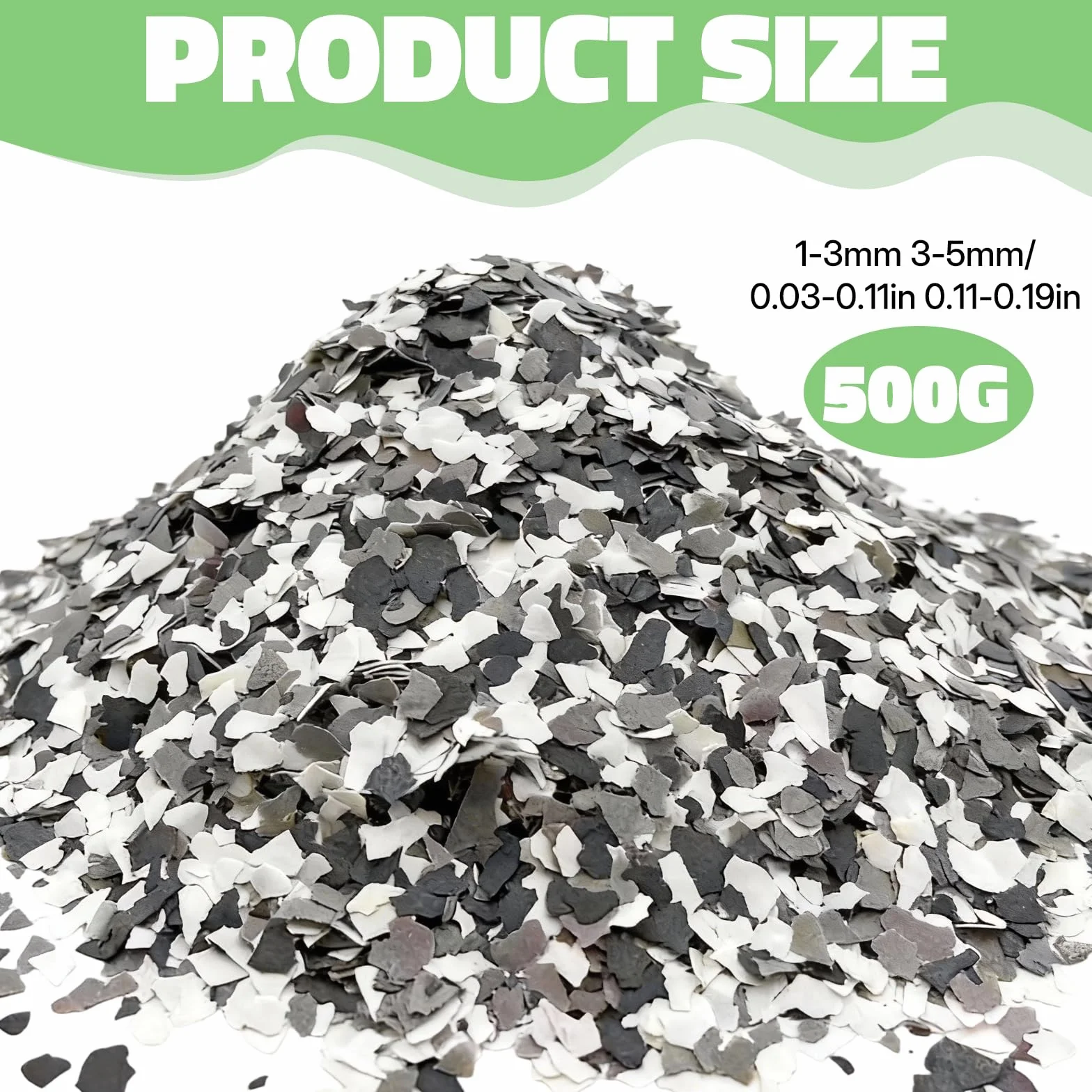 Betonfarbe Dekorative Bodenbeschichtung Flocken, 500G Dekorative Epoxidharz Farbchips Epoxy Flocken für Betonbodenbeschichtungen Wandfarbe Garage Wohnzimmer DIY Projekte (Weiß Schwarz Grau)