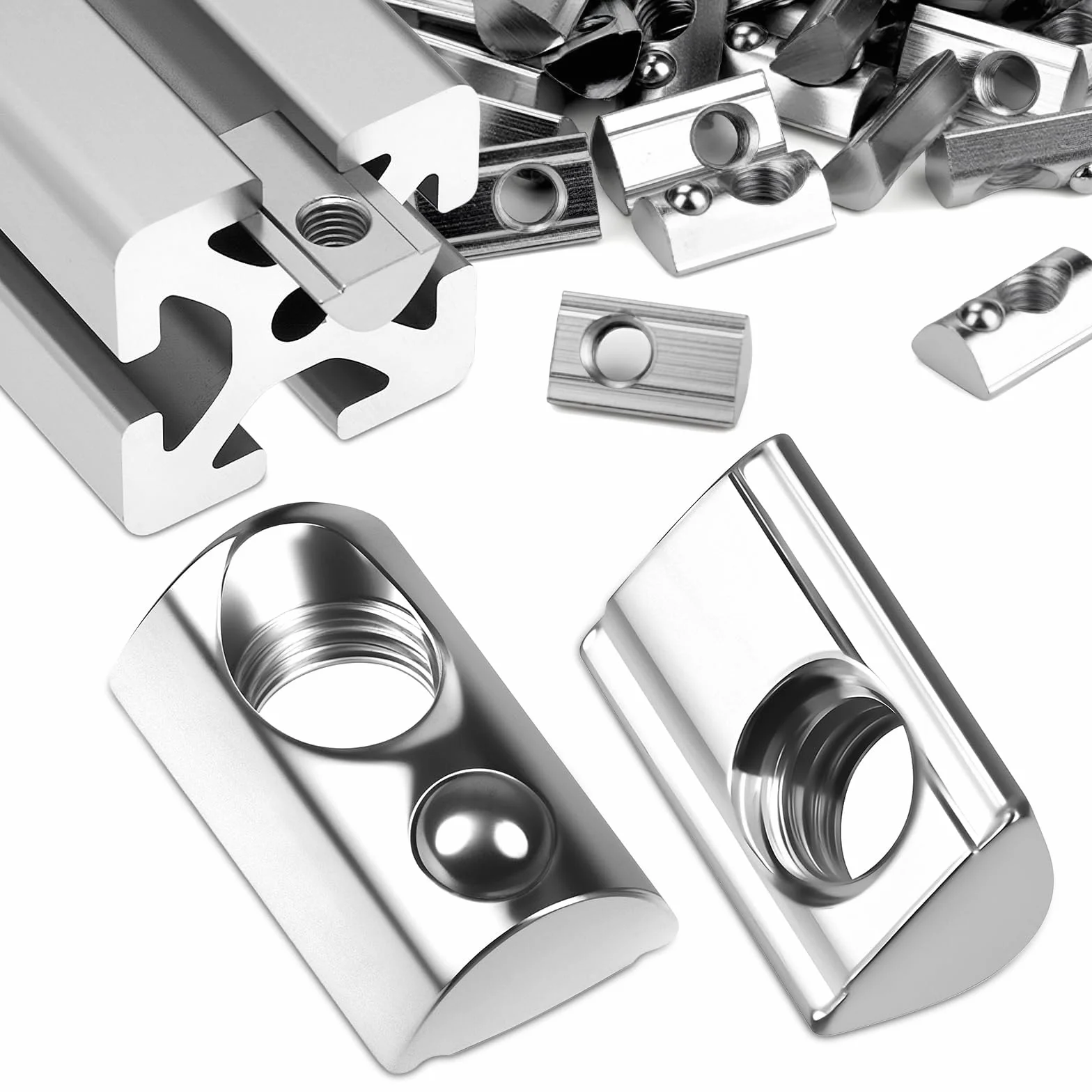 50 Stück Nutensteine M6 Nut 8 T Nutsteine Schrauben 30-Serie M6 Aluprofil 30x30 Vernickeltem Kohlenstoffstahl Gleitmutter mit Federkugel für Alu C Profil 3D Drucker CNC Europanorm (Silber)