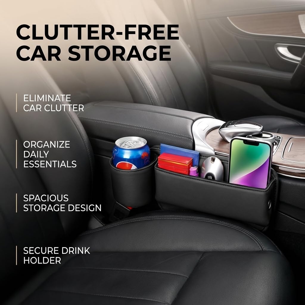 Sleek Car Console Organizer with Cup Holder