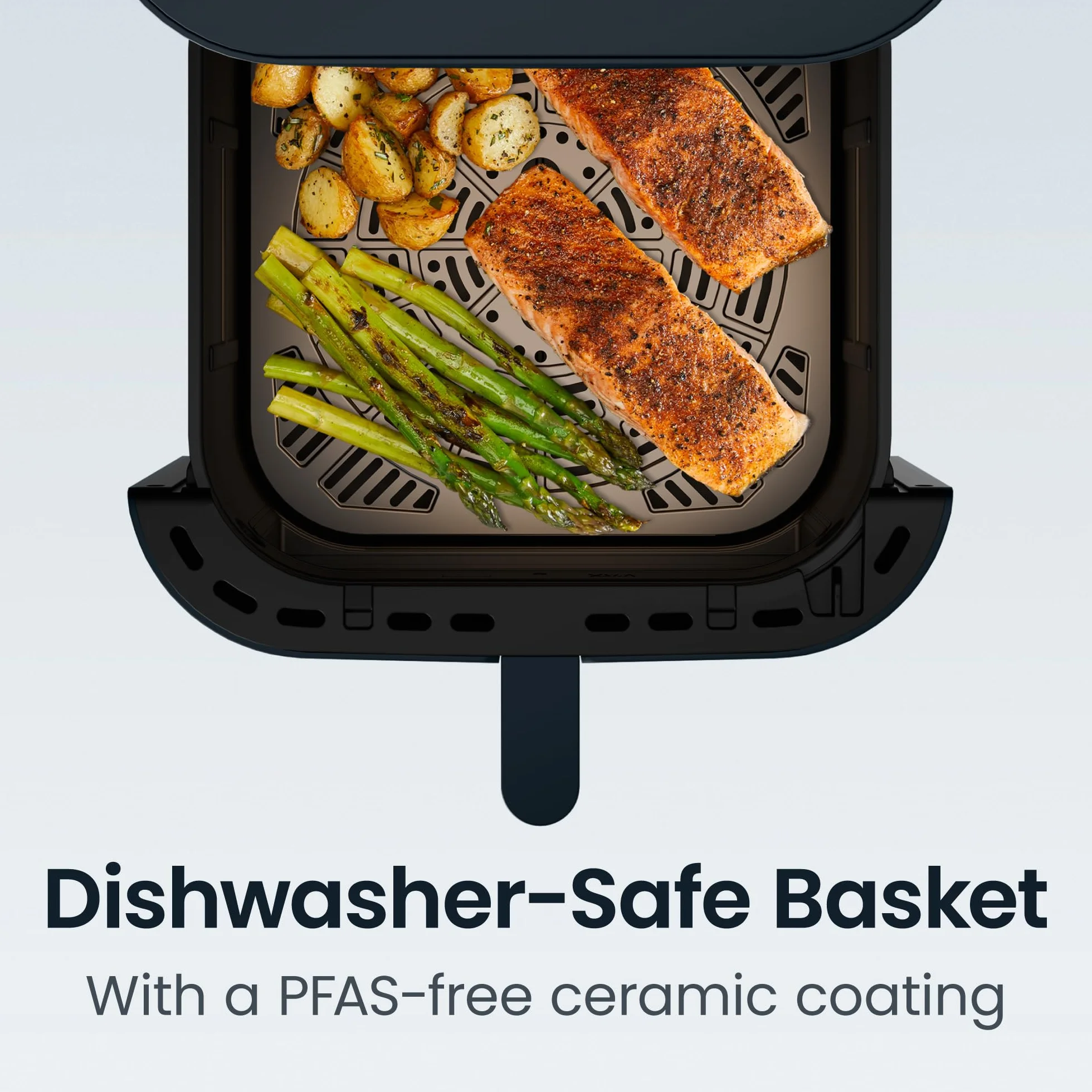 Crispinator Air Fryer 6-in-1 with 8 Qt capacity, 450°F Max Temp with TurboFry Pro Technology for Fast and Even Results, Viewing Window, Nonstick Ceramic Basket