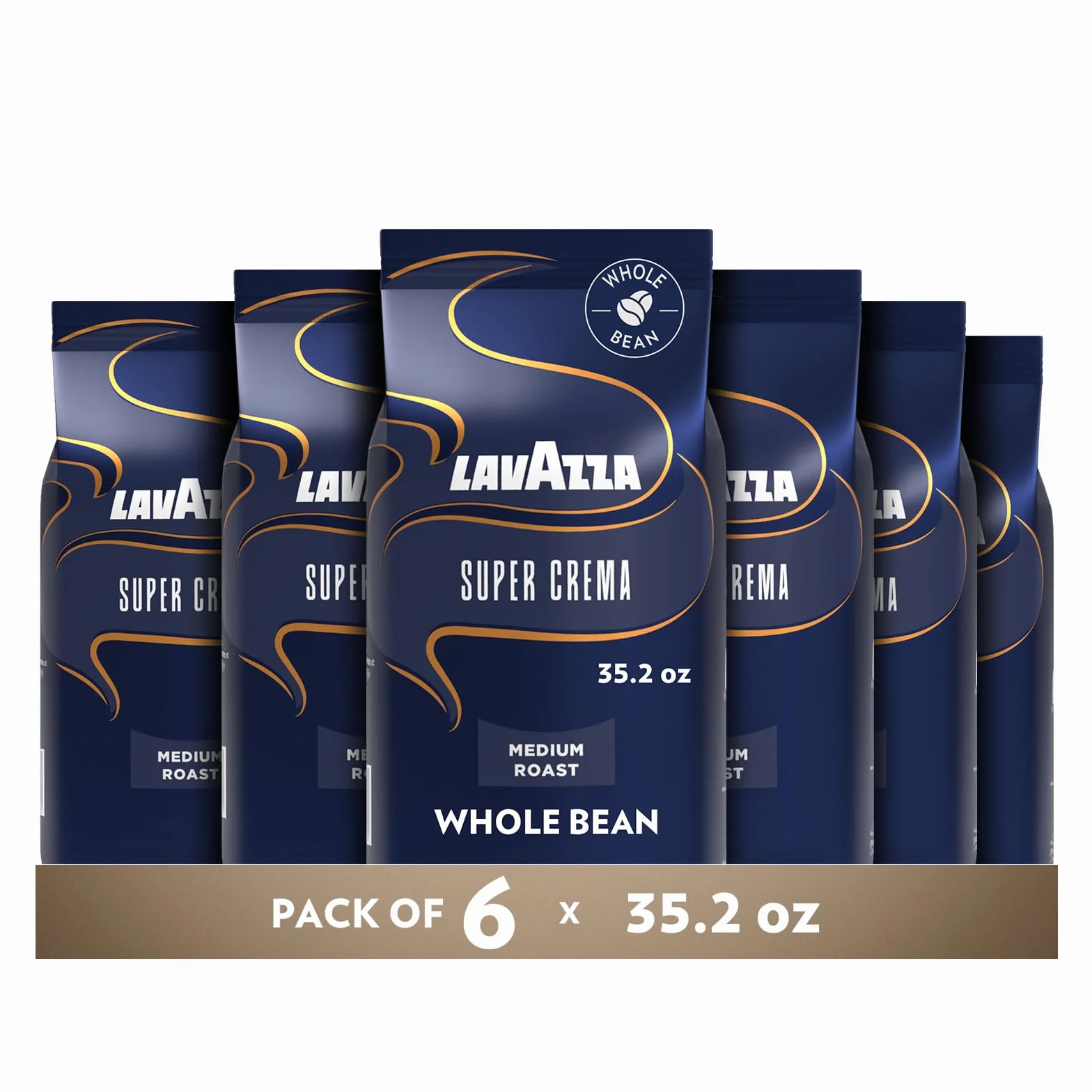 Super Crema Whole Bean Coffee, Medium Espresso Roast, Arabica and Robusta Blend, 2.2 lb Bag, Package May Vary (Pack of 6)