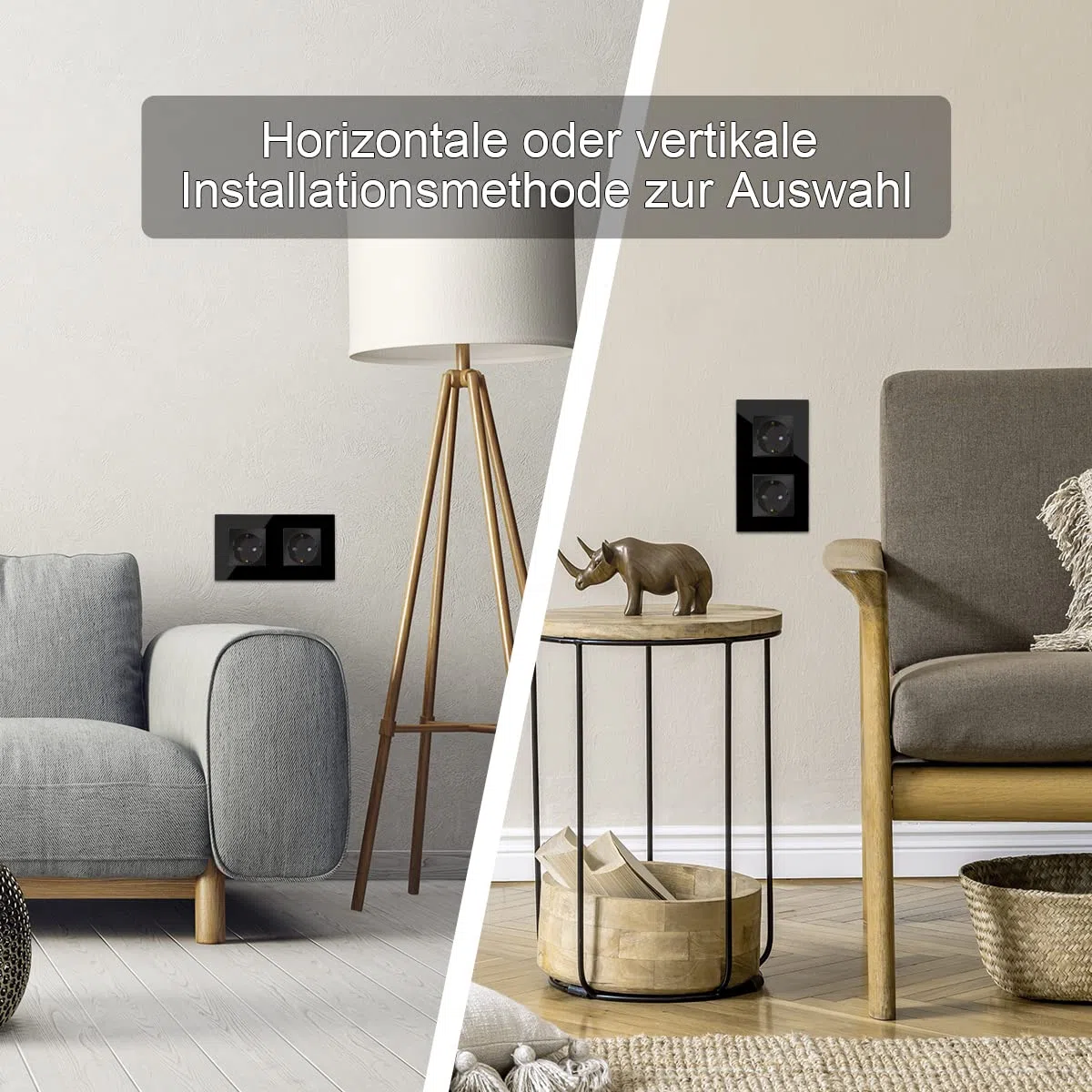 CNBINGO Glas Schuko Steckdose unterputz, Doppelsteckdose Schwarz, Wandsteckdose zweifach mit Glasrahmen