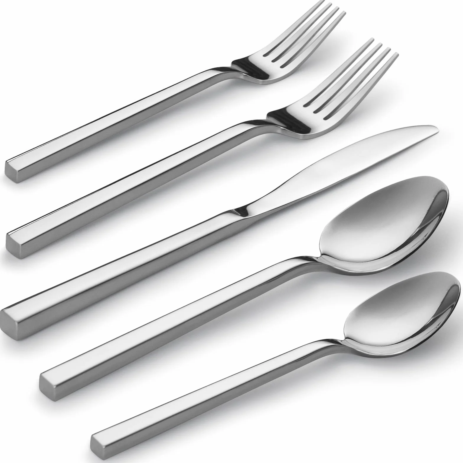 Alata Cube 60-Piece Forged Stainless Steel Flatware Set Cutlery Set, Silverware Set Service for 12, Mirror Finish, Dishwasher Safe