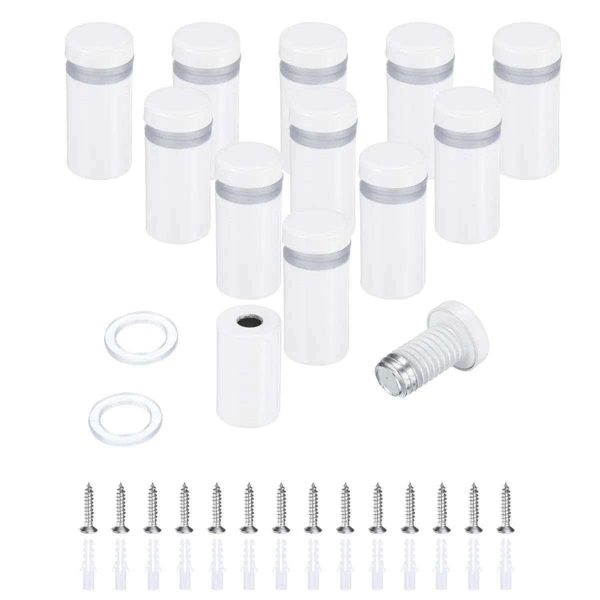 QUARKZMAN 12 Stk. 1/2" x 1" Abstandsschrauben aus Edelstahl Wandhalterung Schild Montage-Hardware-Set mit 14 Stk. Schrauben zum Aufhängen von Acrylglas-Schildern Werbetafeln, Weiß