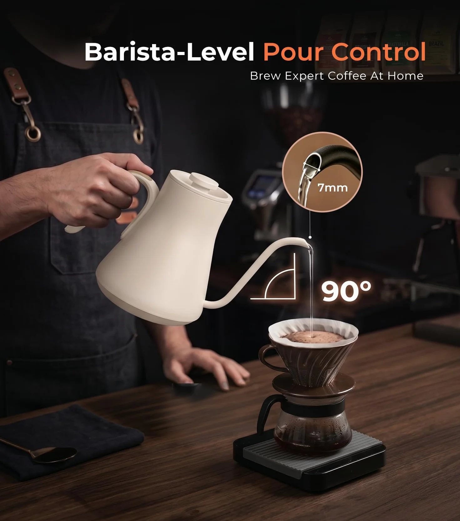Gooseneck Electric Kettle ±1°F Temp Control,1200W,0.9L,White Walnut | Rapid Heating, Precision Pour-Over for Coffee & Tea,Smart Hot water Boiler, 304 Stainless Steel Interior, Auto Shut-Off