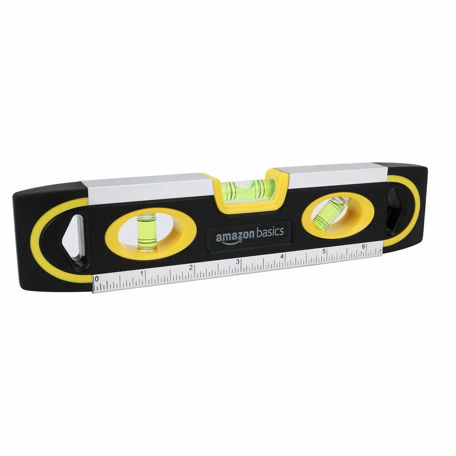 Amazon Basics Magnetische Torpedo-Wasserwaage und Lineal-Wasserwaage Lot/Wasserwaage/180-90-45-Grad-Blasen, 22.8 cm (9 zoll), Schwarz, Gelb
