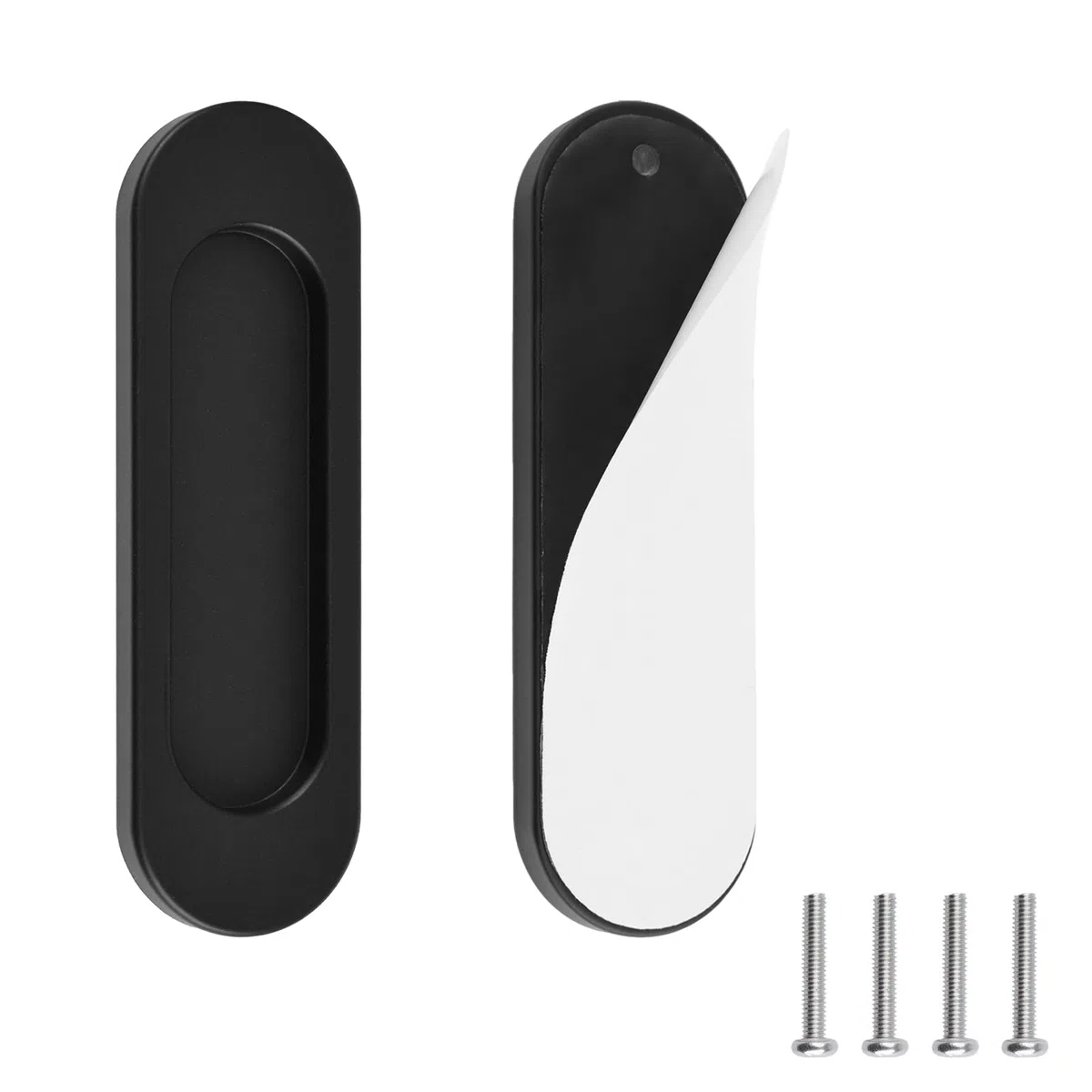 MOROBOR Selbstklebende Ovale Schiebetürgriffe, Aluminiumlegierung, bündig, stanzfreier Griff für Schiebetüren, Fenster, Schränke (mattschwarz, 100 mm), 2 Stück