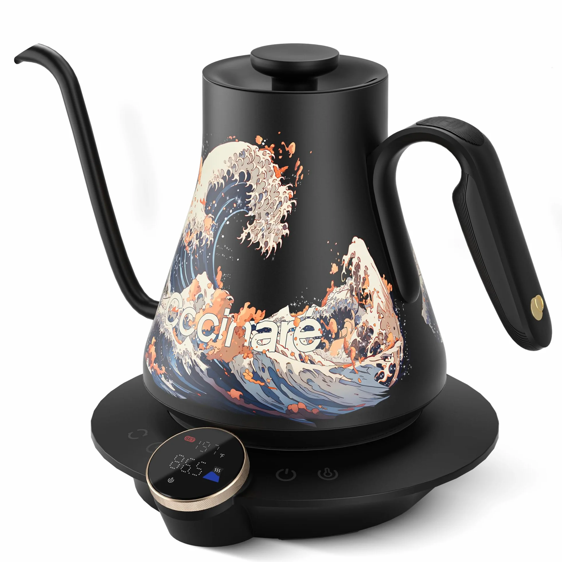 Artisan Collection Gooseneck Electric Kettle, ±0.5°F Temperature Control for Pour Over Coffee & Tea, 1500W Quick Heating, Stainless Steel Interior, 0.9L, Wave Design