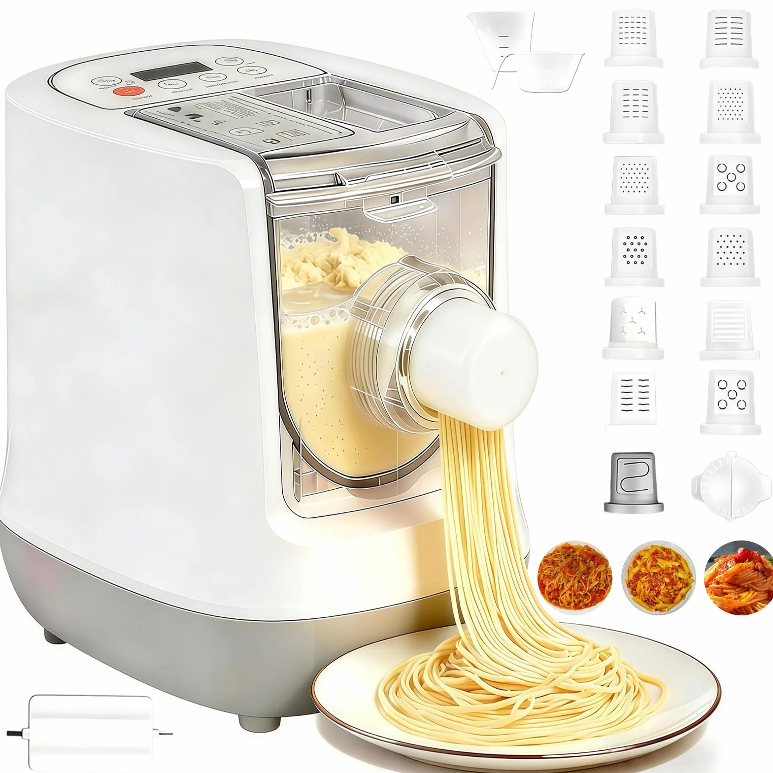 Electric Pasta Maker, Automatic Pasta Maker Machine with 13 Types Shapes | 650g Flour Capacity Electric Noodle Machine, Automatic Pasta Maker for Spaghetti, Fettucine and Macaroni, Easy to Clean