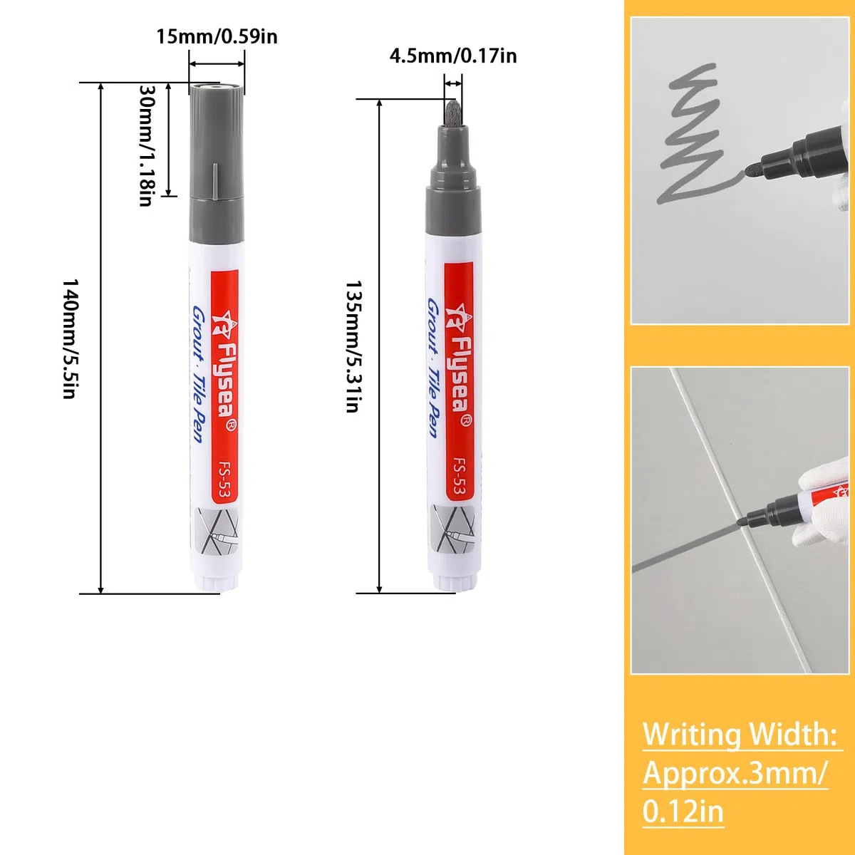 6 Stück Fugenstift Fugenmörtel Restaurierung Stift mit Ersatzspitze, Wasserfest Fugenstift Fliesen Stift Fugen, Reparatur Marker für Reparatur Fliesen Mörtel in Badezimmer, Küche, Veranda-Dunkelgrau