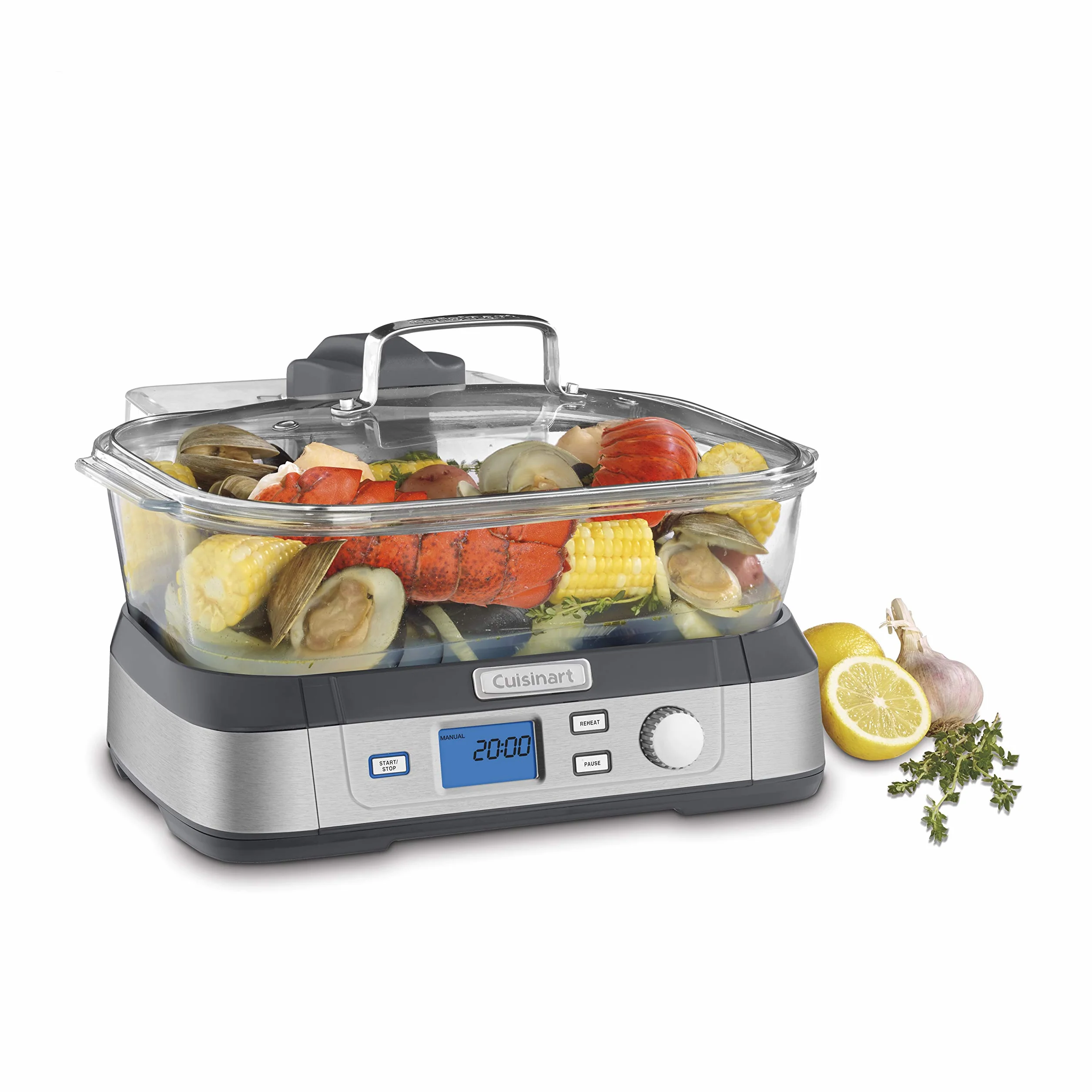 Cuisinart Glass Food Steamer, 5 Pre-Programmed Settings, 5-Liter Capacity | 5-liter poultry, grains, seafood & vegetable steamer with Keep Warm function, audible alert & Delay Start feature, STM-1000
