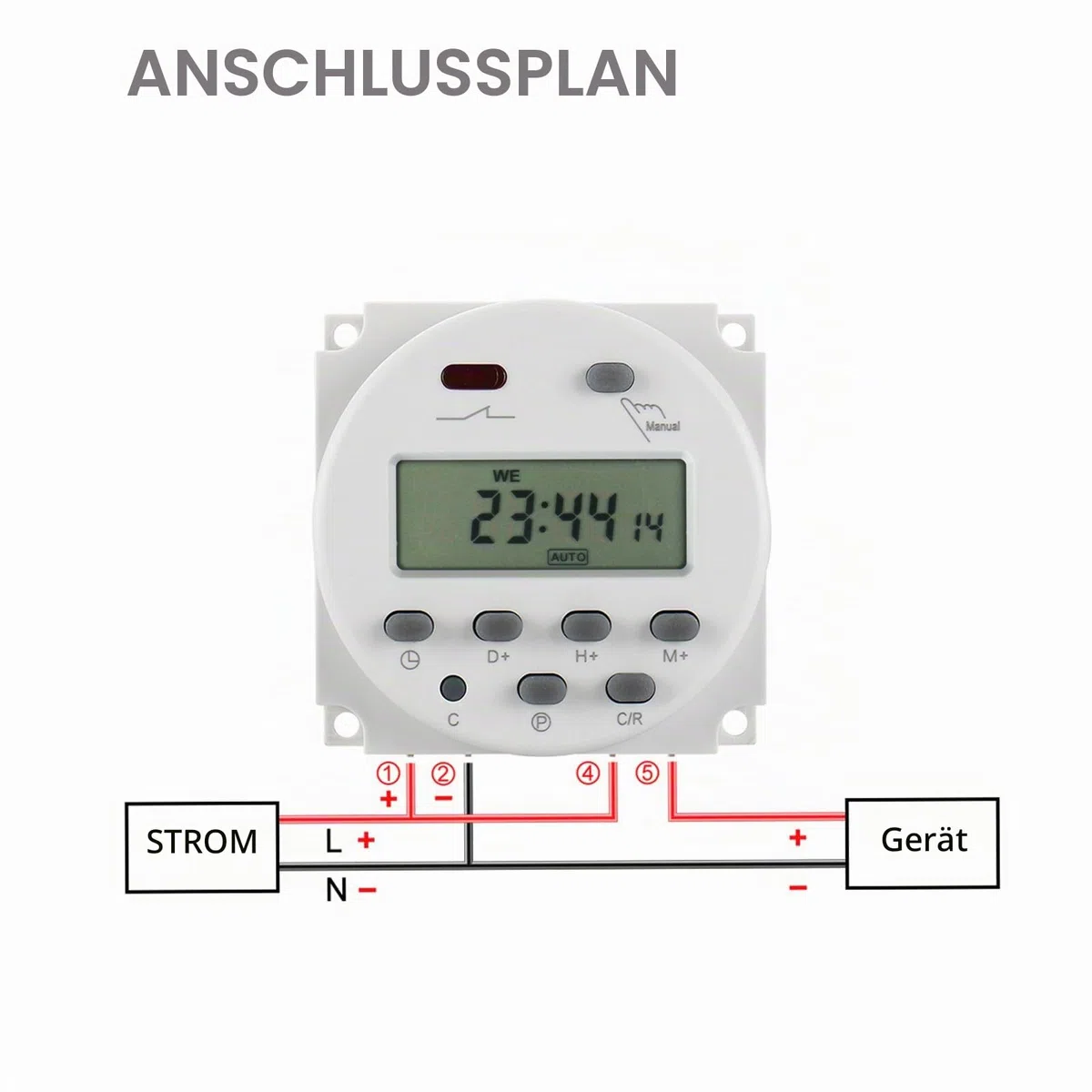 Baomain CN101A Programmierbares Timer-Relais, Eingang 12 V DC/AC Eingang, Ausgang 200-250 V 16 A, LCD-Display, täglich/wöchentlich