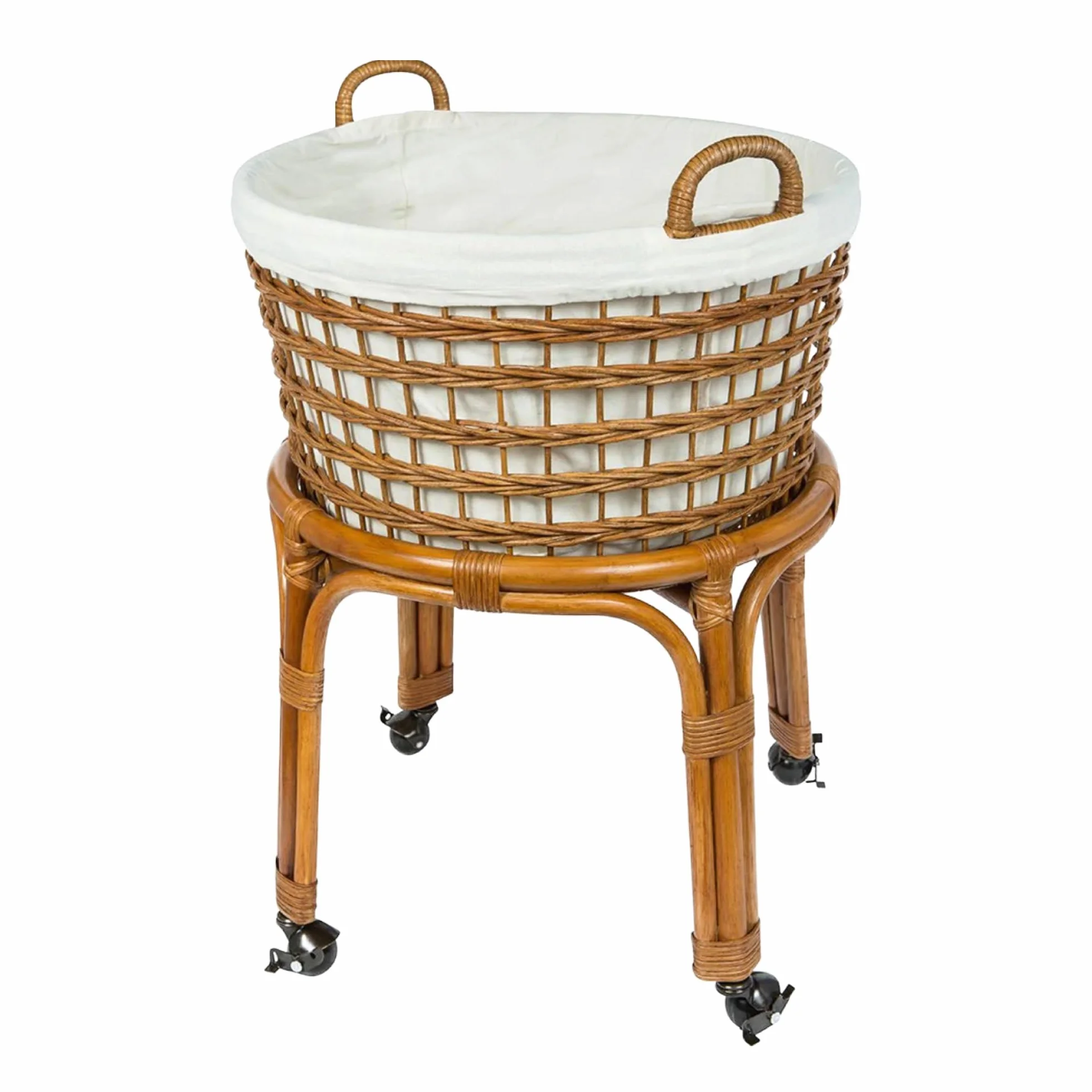 KOUBOO Rolling Wicker Laundry Basket, Handwoven Wicker Hamper with Removable Cotton Liner, Stand, & Locking Caster Wheels, Honey Brown