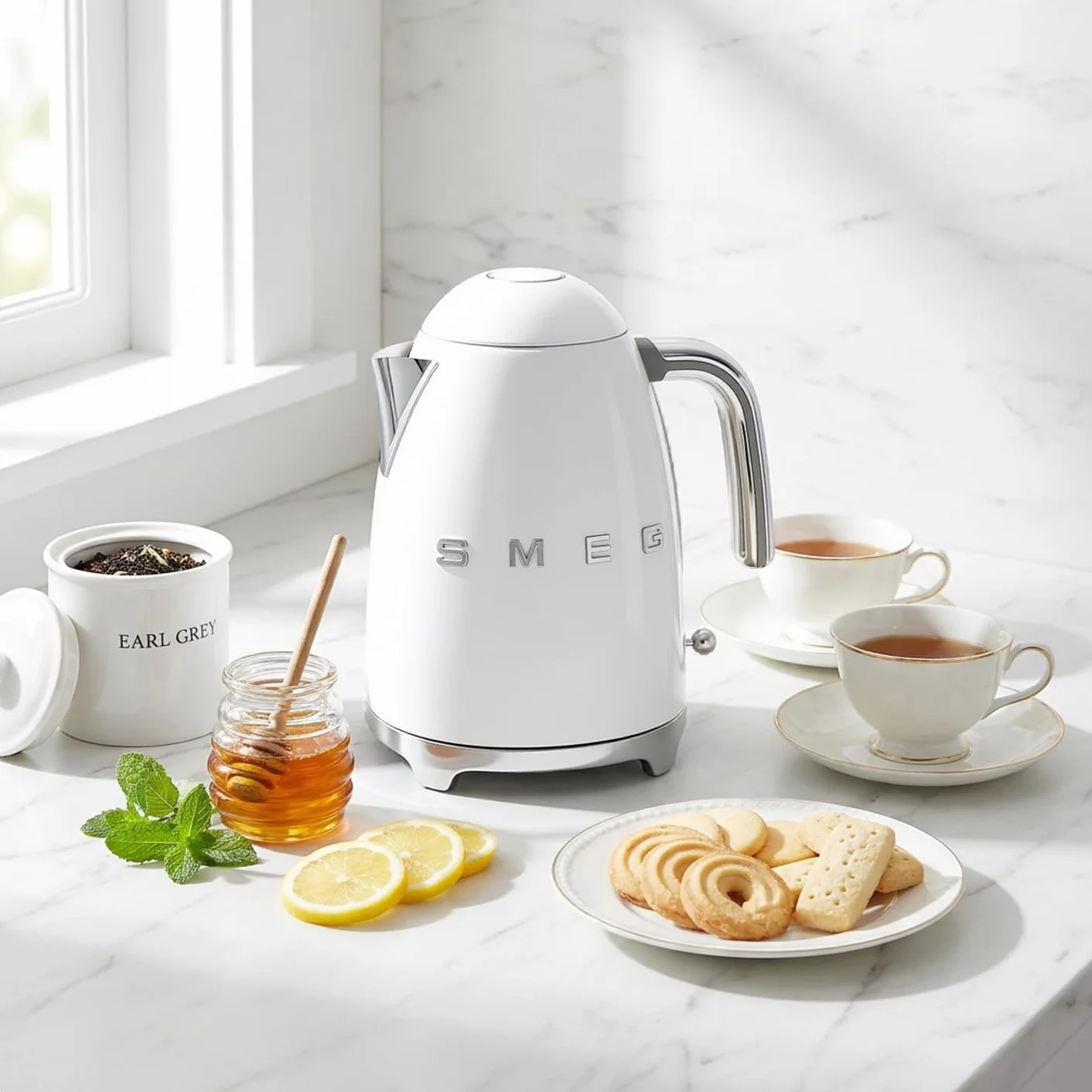 Electric Kettle 1.7L (7 Cup), Retro Hot Water Boiler for Tea & Coffee, Fast Boiling, Auto Shut-Off, Soft Open Lid, 360° Swivel Base Countertop Kettle – White