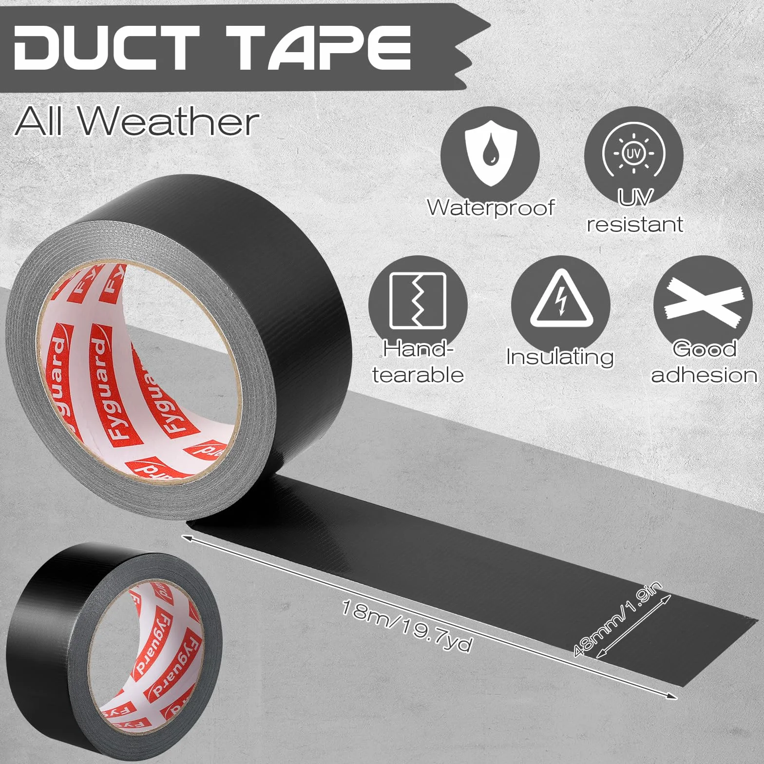 3 Rolle Panzertape, 48mm x 18m Panzerband Schwarz Wasserdichtes Reparaturband Gewebeband 210μ Gaffa Tape Handreißbar zum Innen & Außen Reparieren Befestigen Bündeln, 54m Insgesamt