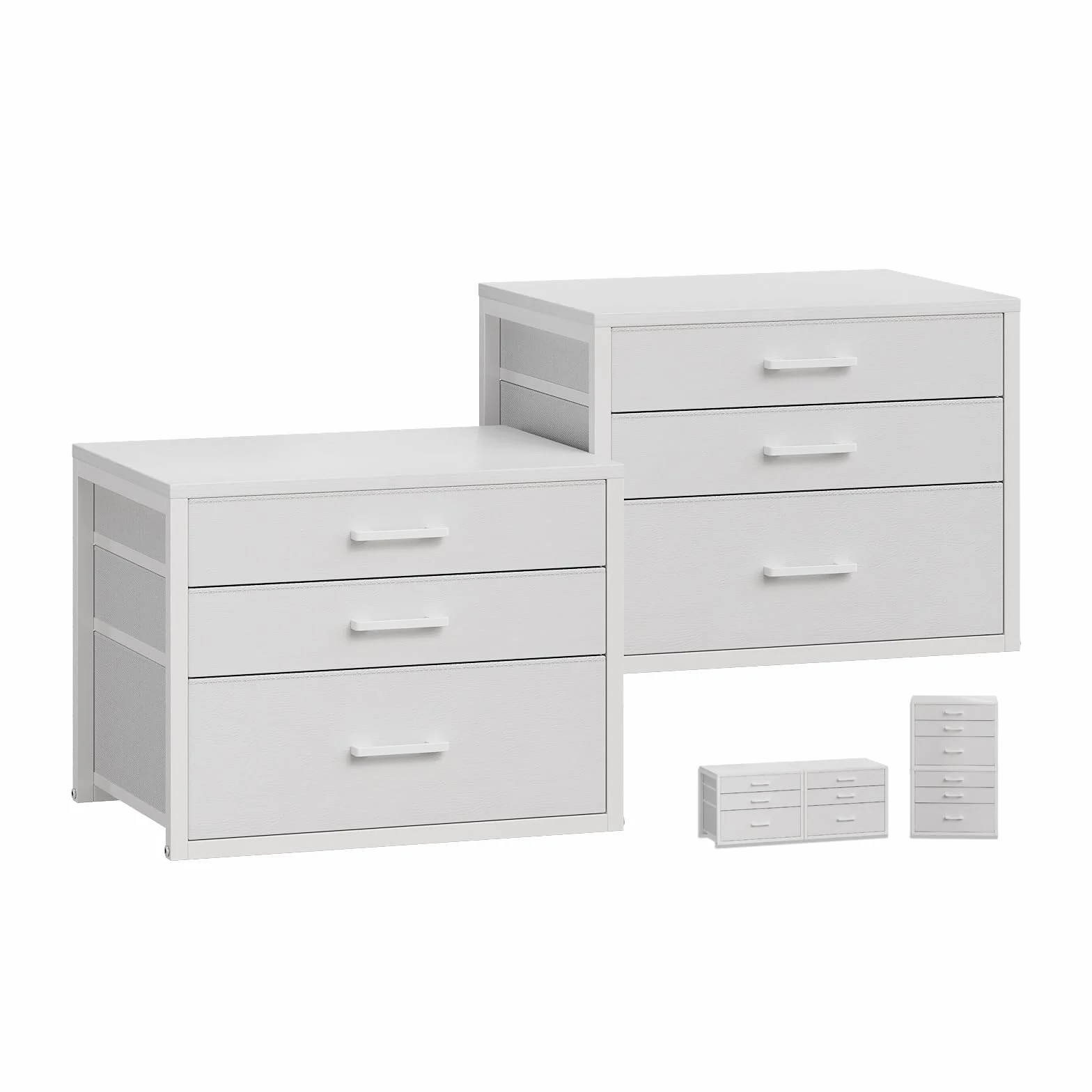 Closet Drawers Set of 2, 3 Fabric Drawer Closet Organizer | White closet storage solution for clothes, accessories and essentials. Ideal for bedroom, dorm and small spaces.