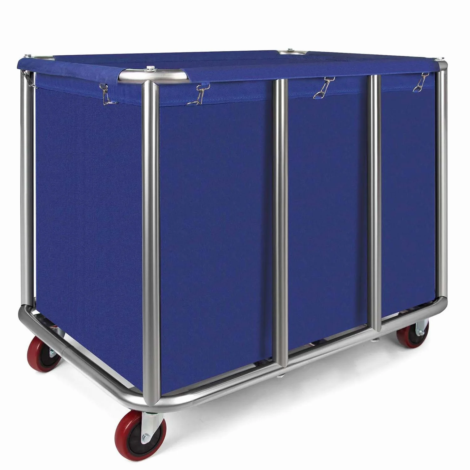 Commercial Laundry Cart with Wheels, 470L Industrial Rolling Laundry Basket, Large Heavy Duty Laundry Sorter with Watertight Oxford Bag & Sturdy Steel Frame for Home, Hotel, Hospital, 440 lbs (Blue)