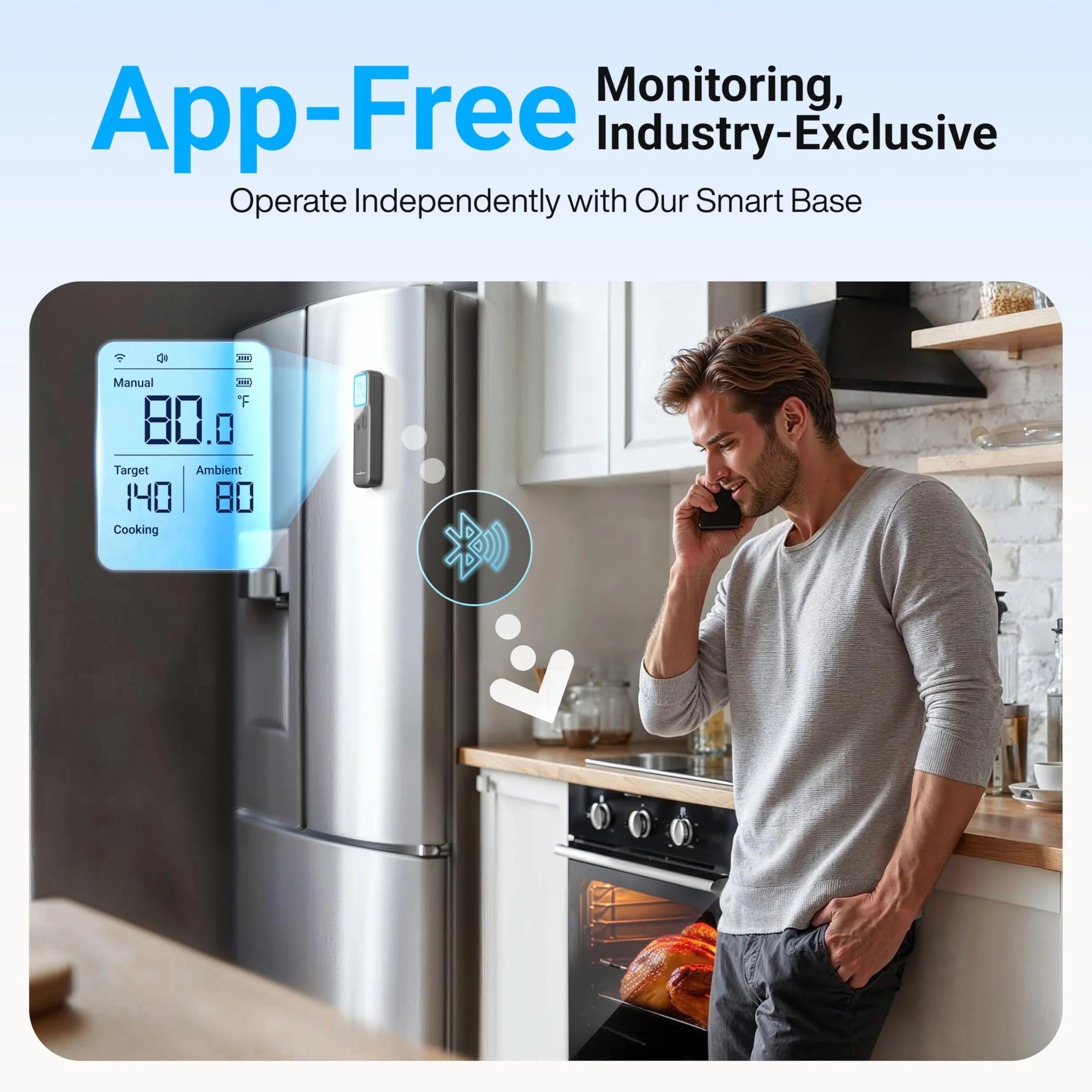 Smart Bluetooth Wireless Meat Thermometer with WiFi App | Standalone Base, Ultra-Thin Probe, NIST ±0.5°F Accuracy, Real-Time Alerts, BBQ Grill Oven Kitchen, Steak Chicken Turkey Pork