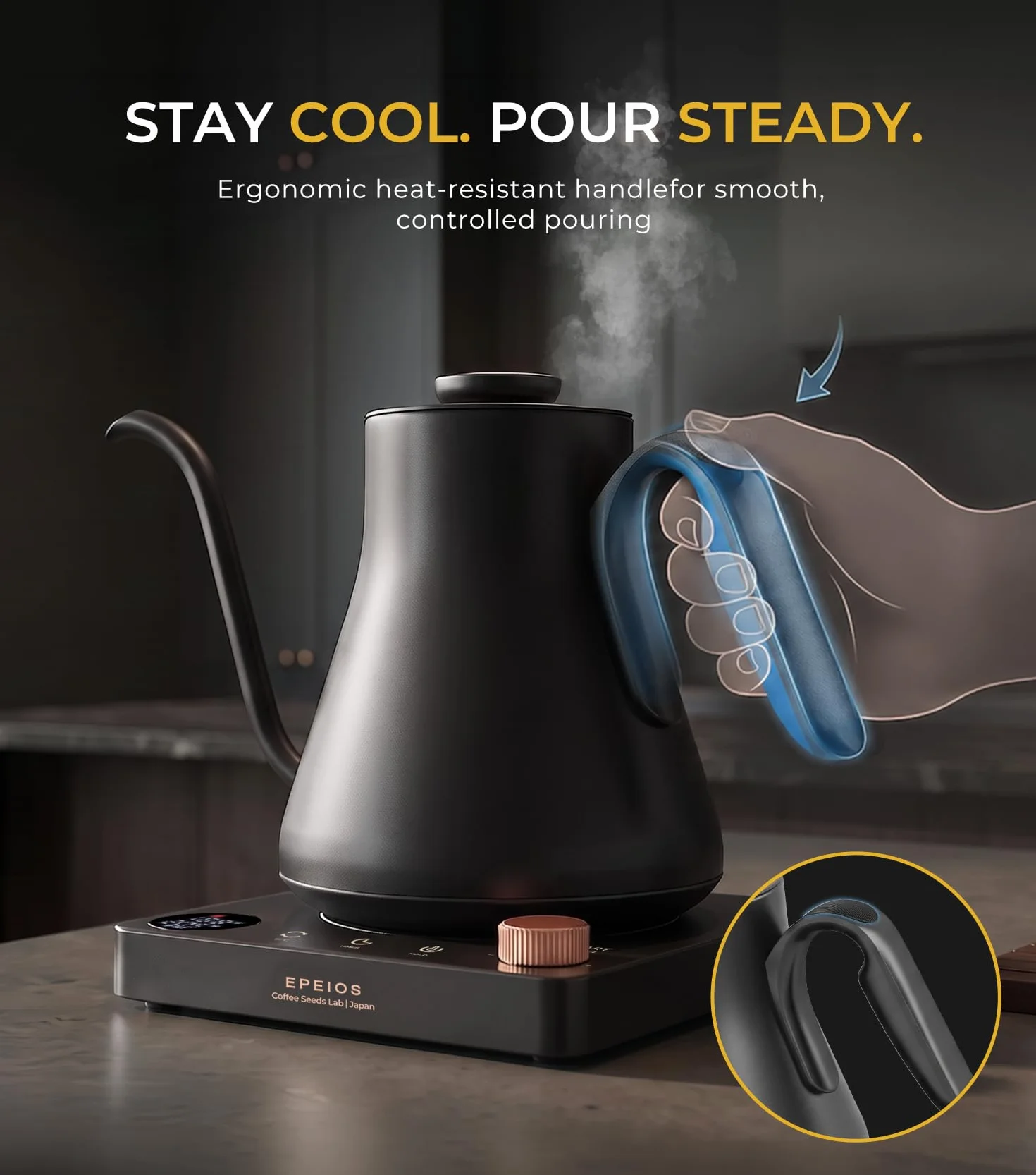 Gooseneck Electric Kettle 1°F Temperature Control,1200W,0.9L,Green | Rapid Heating, for Pour Over Coffee & Tea,Hot water Boiler,Brew Timer, 304 Stainless Steel Interior, Auto Shut-Off