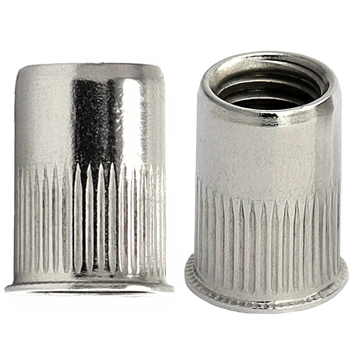 Einnietmuttern kl. Senkkopf Rundschaft offen gerändelt M4x10 mm aus Edelstahl A2 V2A (20 Stück) Nietmuttern Muttern Senkkopfmuttern Blindnietmuttern