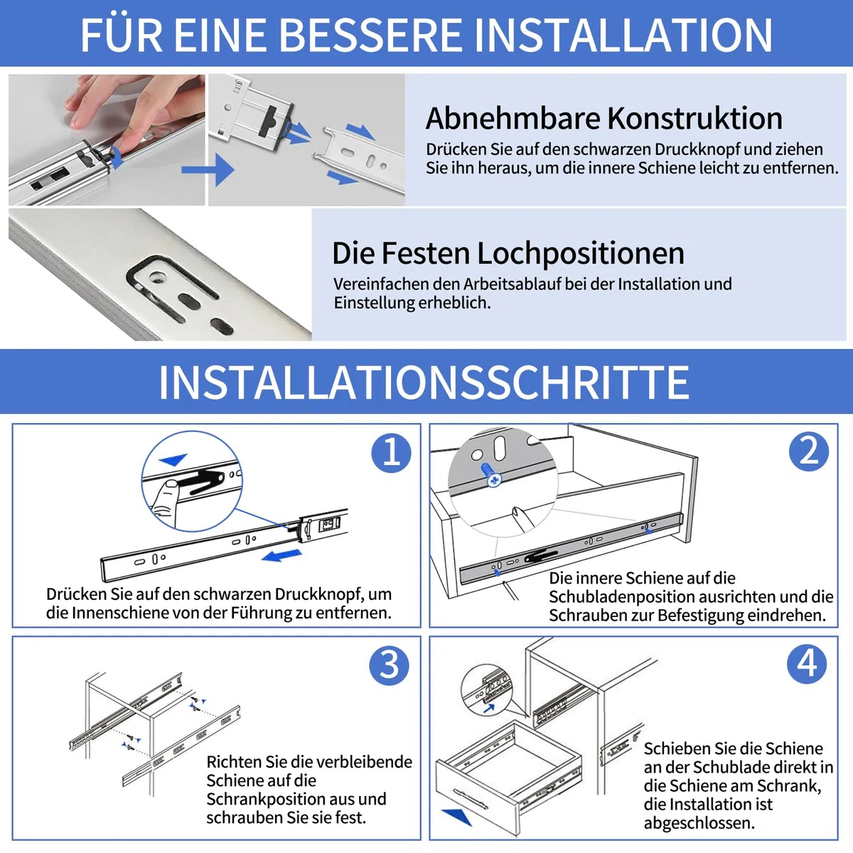 Schubladenschienen 350mm, 1 Paar (2 Stk.) Kugelauszug, 35mm Nut Schubladenauszug, Vollauszug Schubladenführungen mit Montageschrauben, Schubladen Schienensystem belastbar bis 35kg