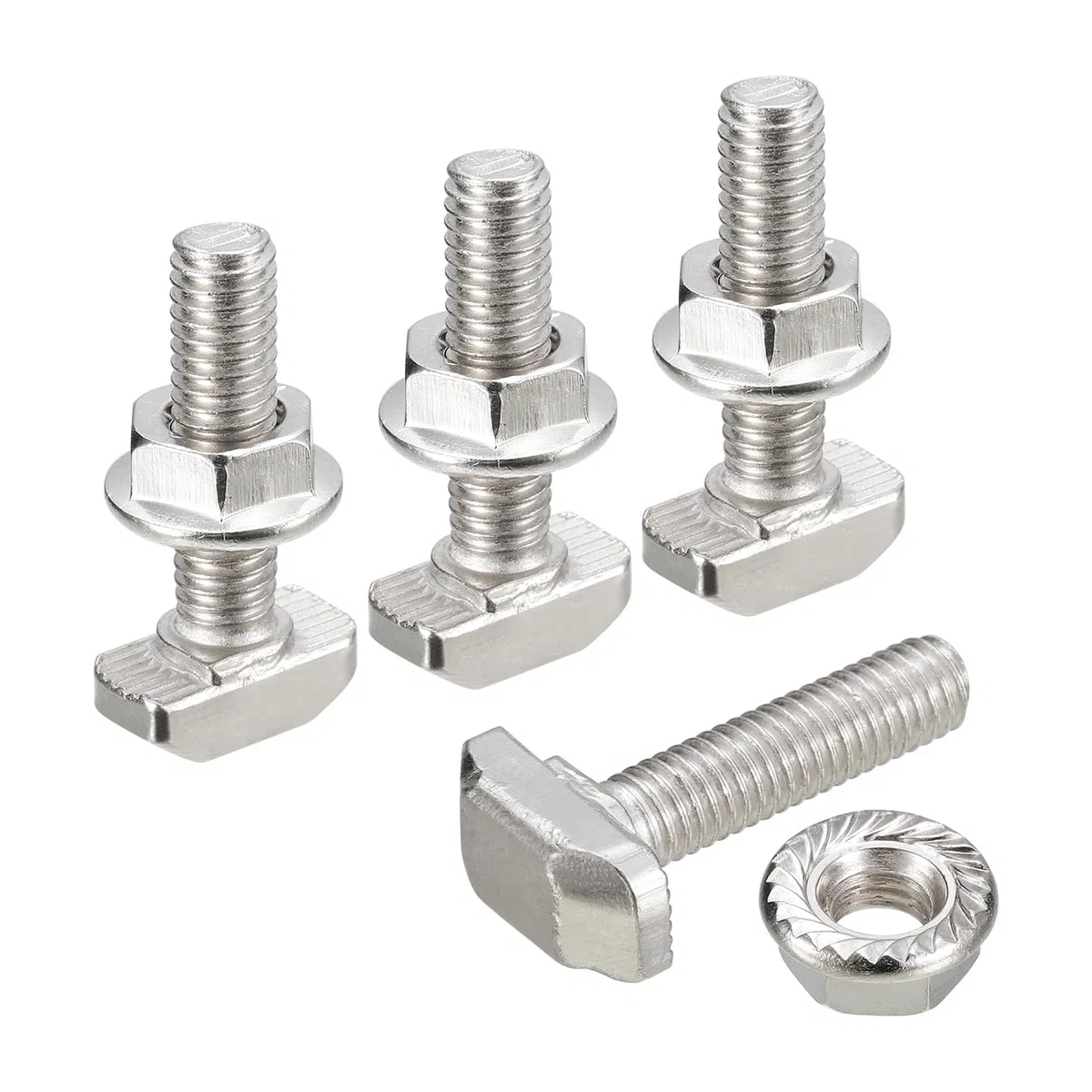 QUARKZMAN M6x25mm T-Nut und M6 Sechskantflanschmuttern-Set, 20 Sets Hammerkopf T-Bolzen T-Form Stift Schiebeschraube für 30er Serie Aluminiumprofil