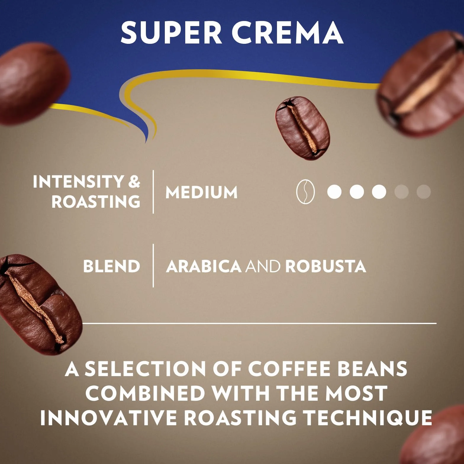 Super Crema Whole Bean Coffee, Medium Espresso Roast, Arabica and Robusta Blend, 2.2 lb Bag, Package May Vary (Pack of 6)