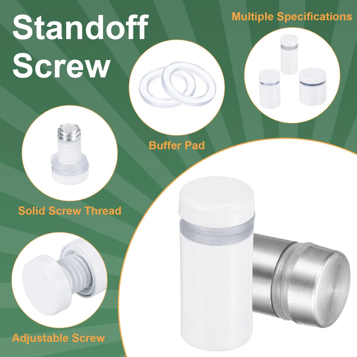 QUARKZMAN 12 Stk. 1/2" x 1" Abstandsschrauben aus Edelstahl Wandhalterung Schild Montage-Hardware-Set mit 14 Stk. Schrauben zum Aufhängen von Acrylglas-Schildern Werbetafeln, Weiß