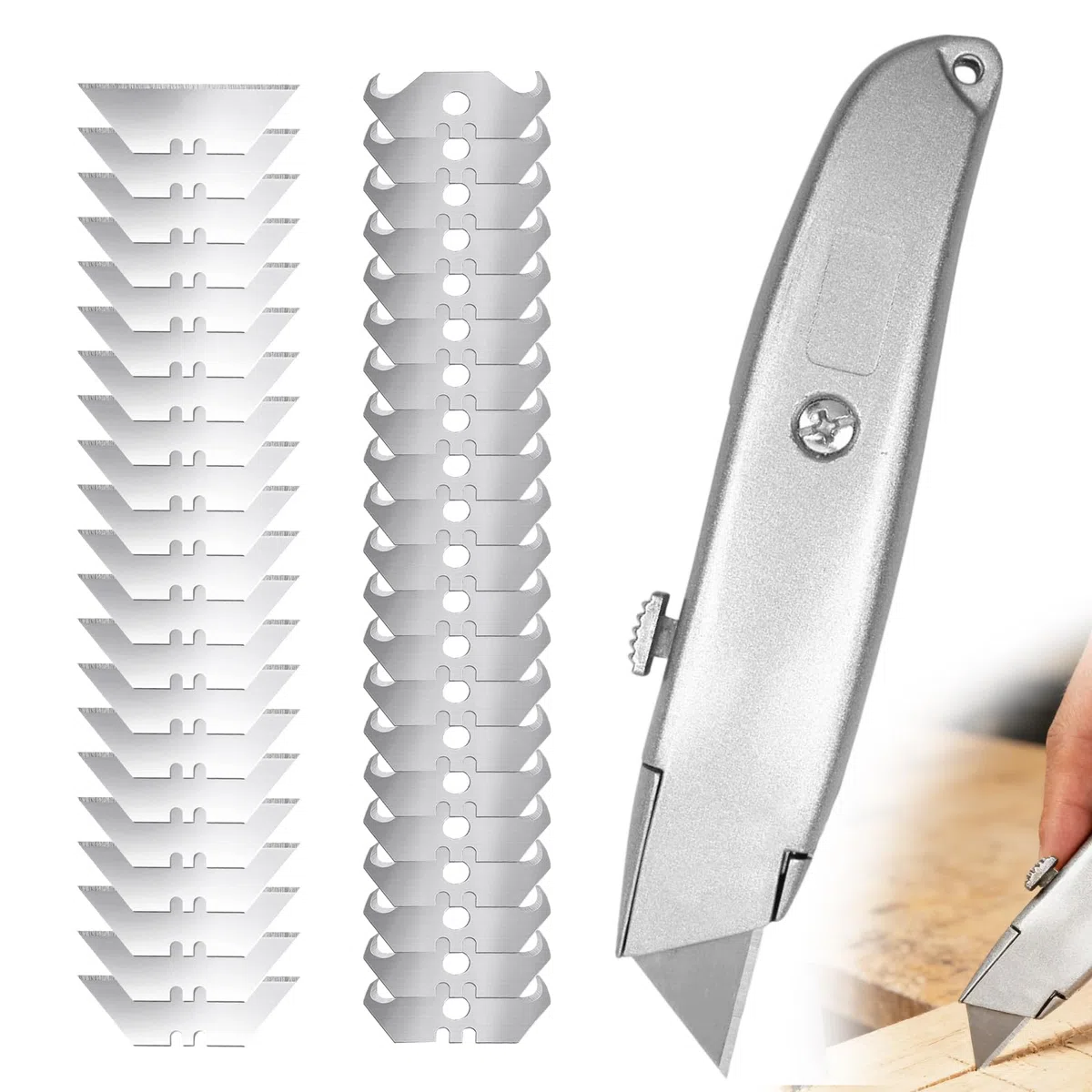 Teppichmesser Profi, Teppichmesser Hakenklinge Set Universalmesser Hakenmesser mit 20 Trapezklinge und 20 Hakenklingen Cuttermesser für Dachdecker Zimmerer Spengler