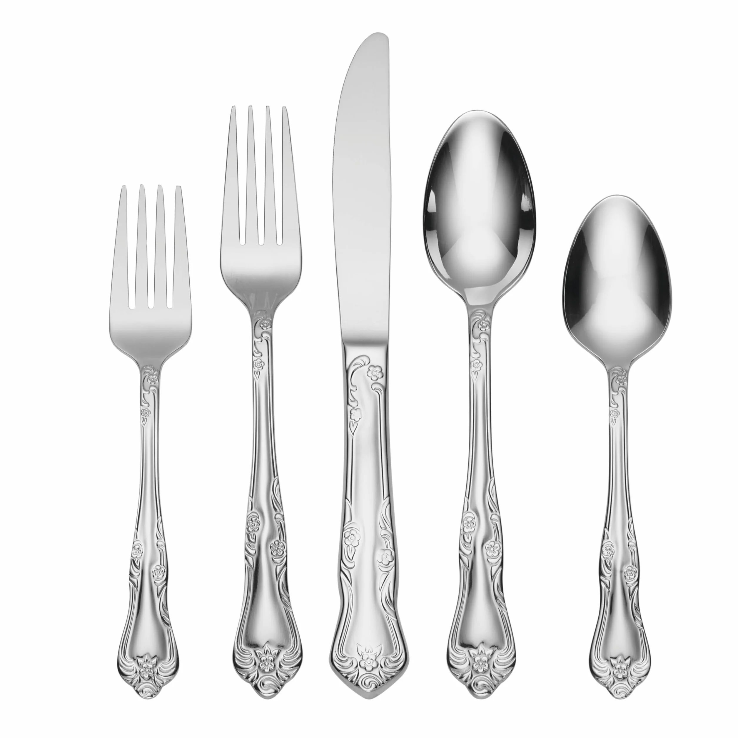 Oneida Azalea 45-Piece 18/0 Silverware Set for 8, Flatware | mirror finish, dishwasher safe | includes serving spoons and utensil set | cutlery set, wedding silverware