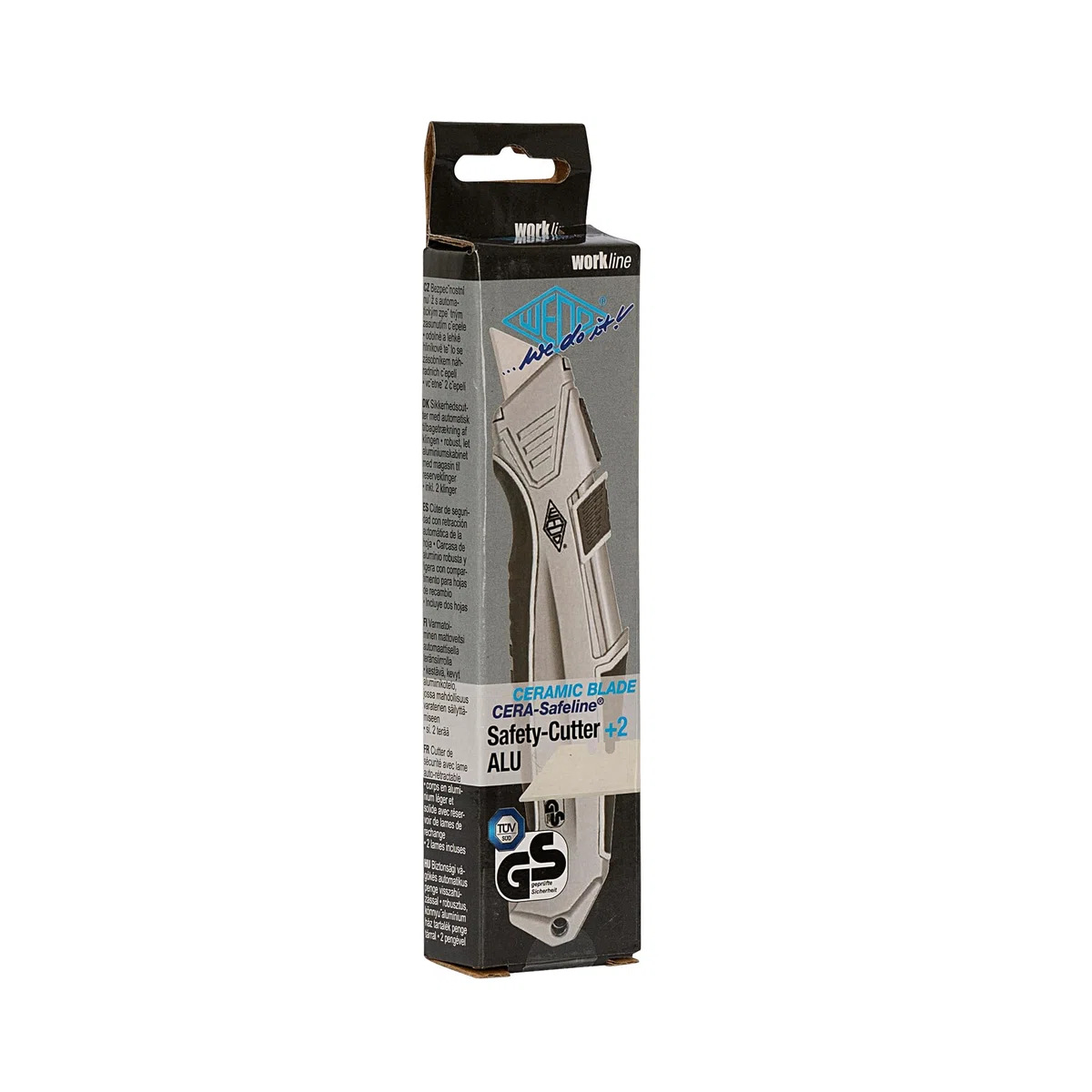 WEDO 79825 Safety Cutter CERA-Safeline Alu, Keramik Klingen, Aluminium Gehäuse, Autom. Klingenrückzug, Gummi Griffzone, integriertes Magazin, TÜV/GS-GEPRÜFT