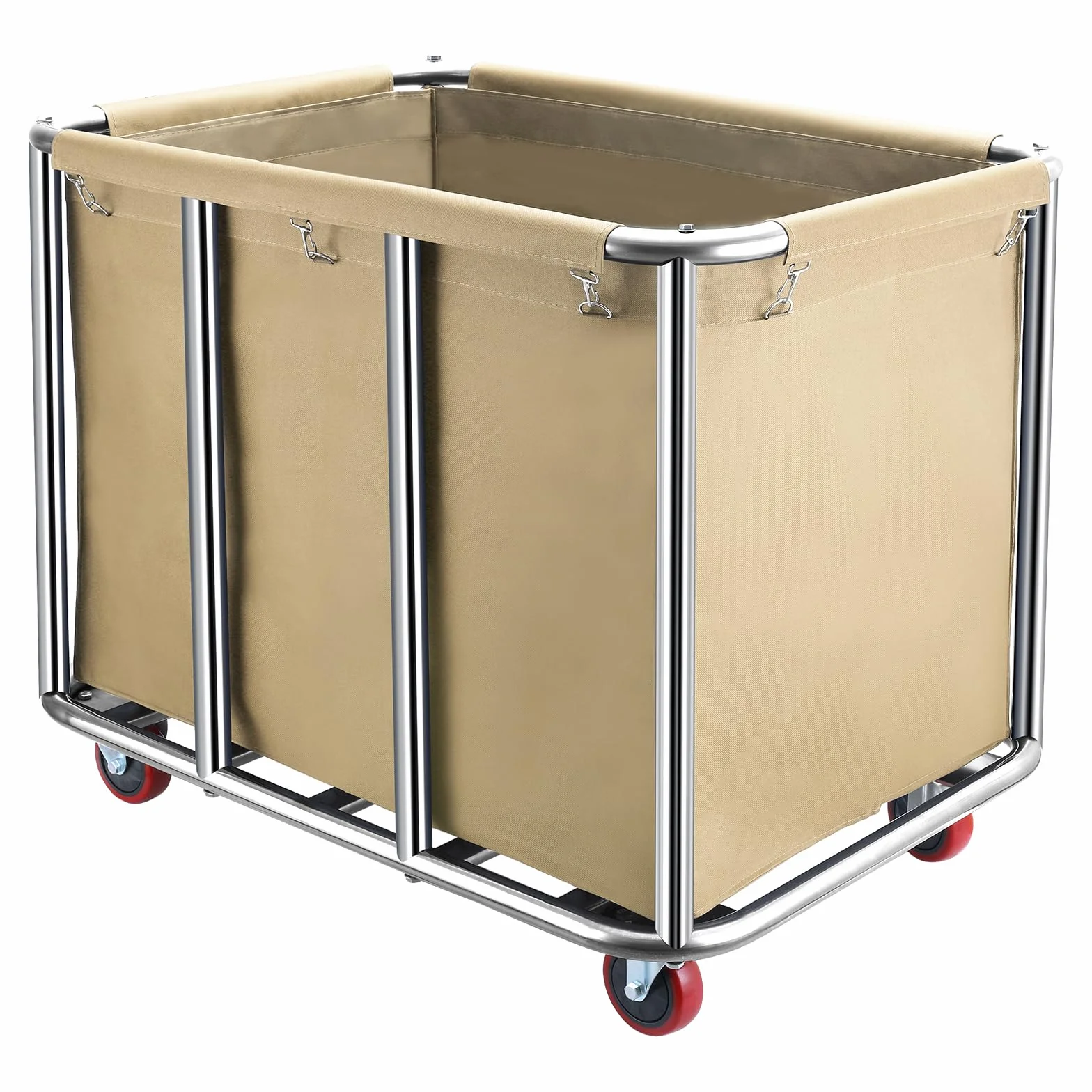 Commercial Laundry Cart with Wheels,400L for Home,Hotel(Beige) | 440 lbs Large Industrial Laundry Cart,Rolling Laundry Cart with Sturdy Stainless Steel Frame and Oxford Bag for Hospital